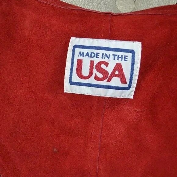 Vintage Pioneer Wear Red Genuine Leather Fringe Bib Shawl Made in USA Cowboy - Picture 8 of 11